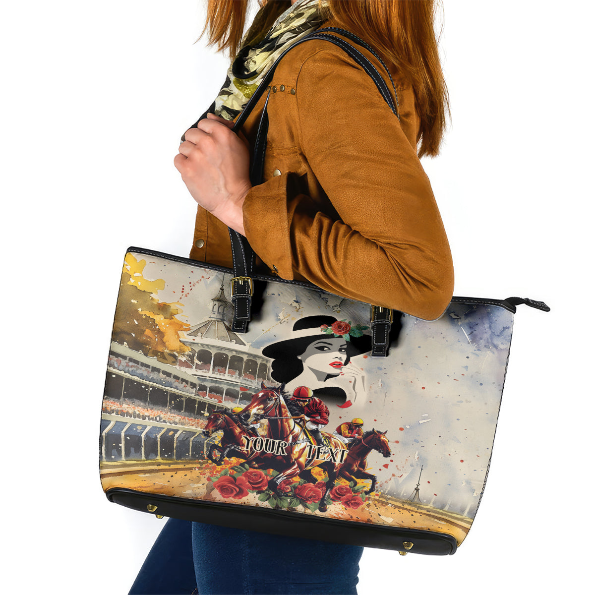 Personalized Kentucky Ladies Leather Tote Bag The Run For The Roses Derby LT9