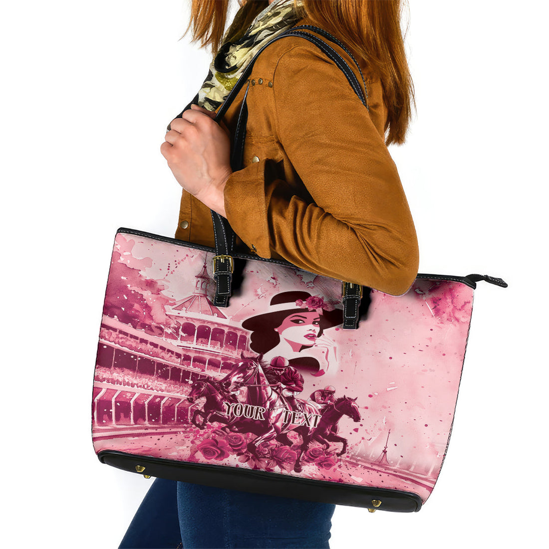 Personalized Kentucky Ladies Leather Tote Bag The Run For The Roses Derby - Pink Out LT9