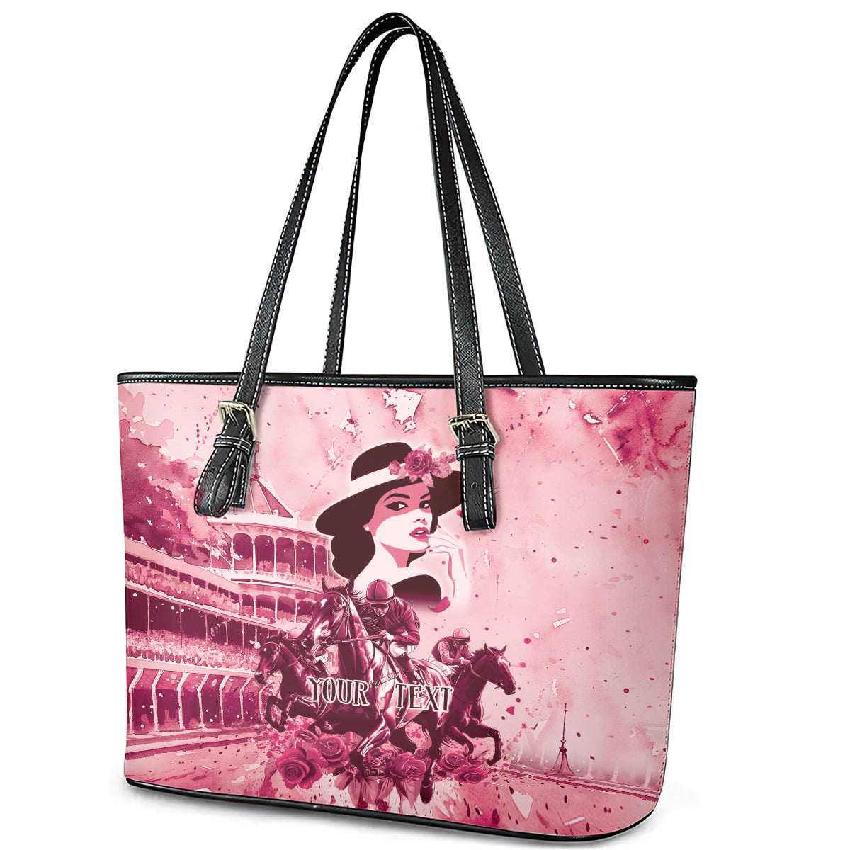 Personalized Kentucky Ladies Leather Tote Bag The Run For The Roses Derby - Pink Out LT9