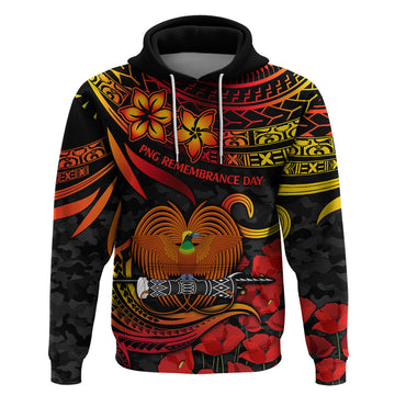 PNG Remembrance Day Hoodie Polynesian Tribal and Poppy LT9