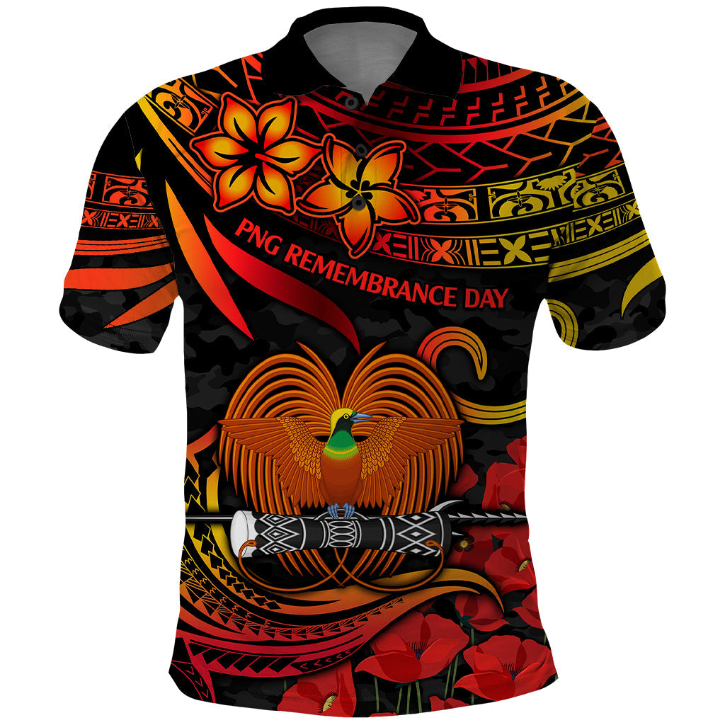 PNG Remembrance Day Polo Shirt Polynesian Tribal and Poppy LT9