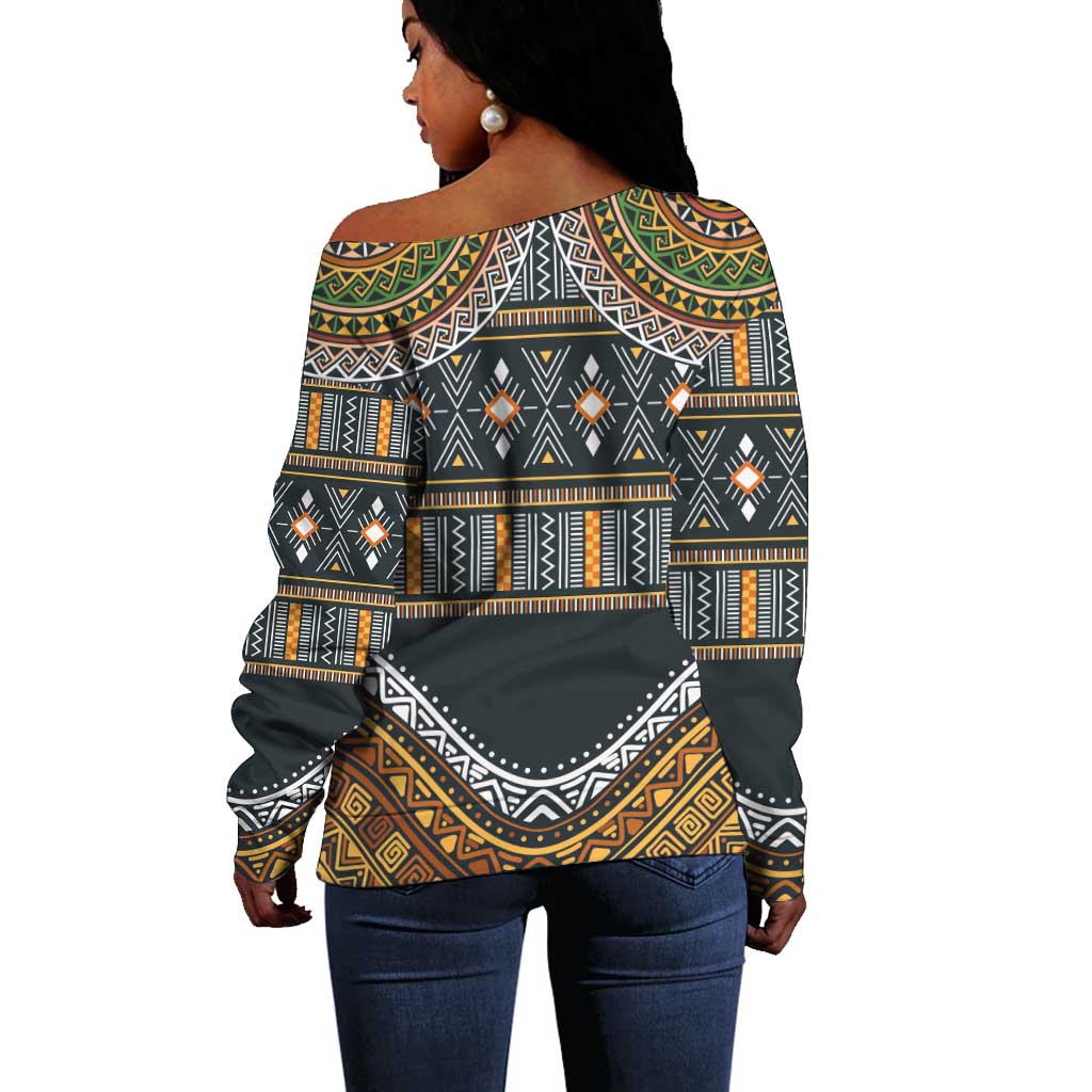 Afro Ethnic Native Pattern Off Shoulder Sweater LT9