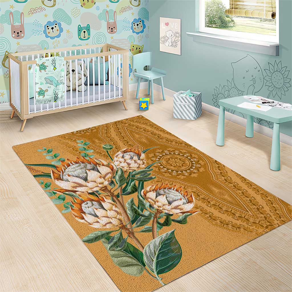 Afro King Proteas Dashiki Motif Area Rug Gold Style LT9