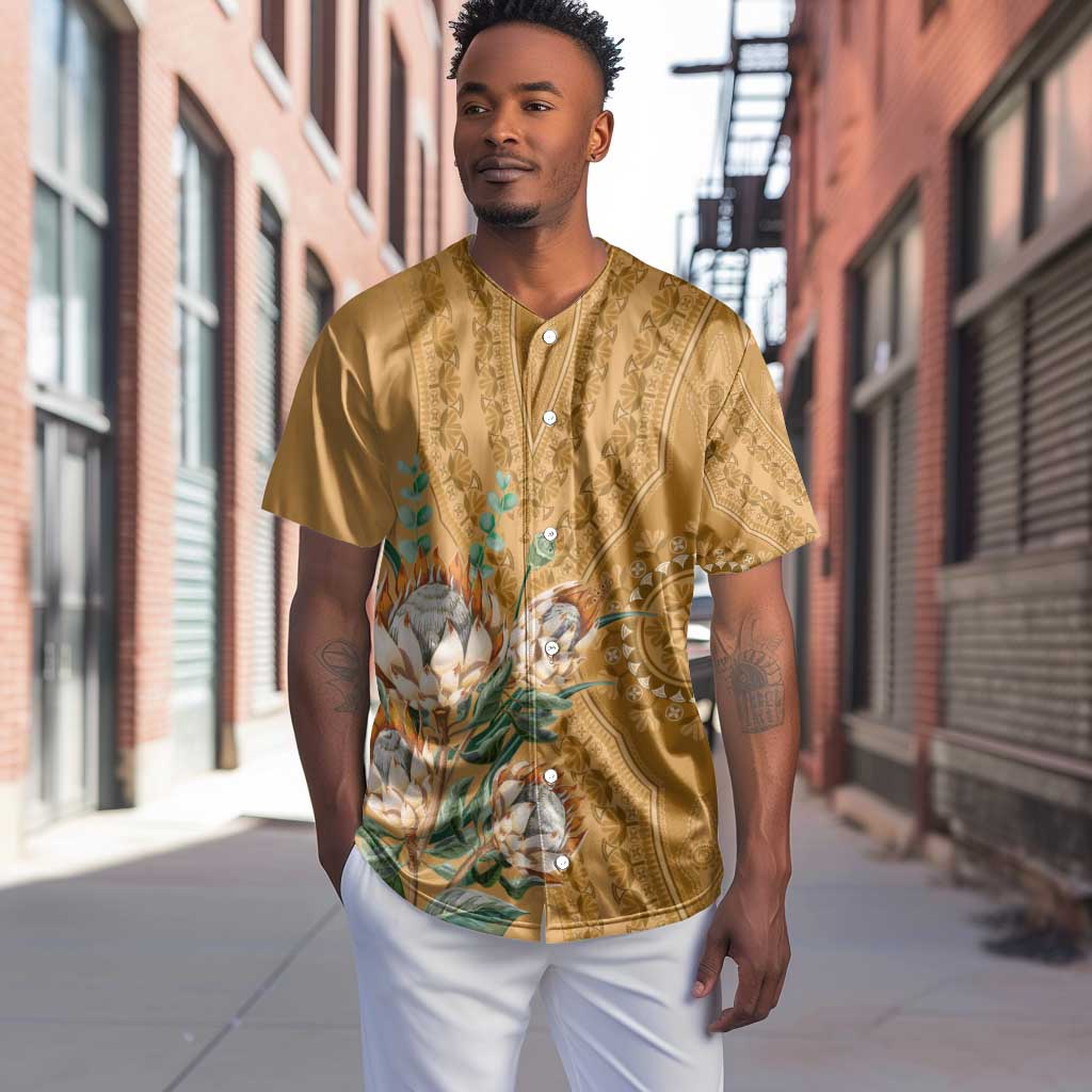 Afro King Proteas Dashiki Motif Baseball Jersey Gold Style LT9