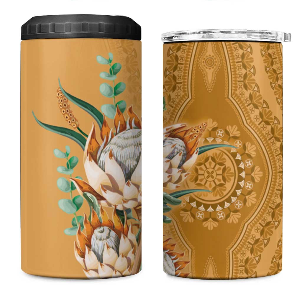 Afro King Proteas Dashiki Motif 4 in 1 Can Cooler Tumbler Gold Style LT9
