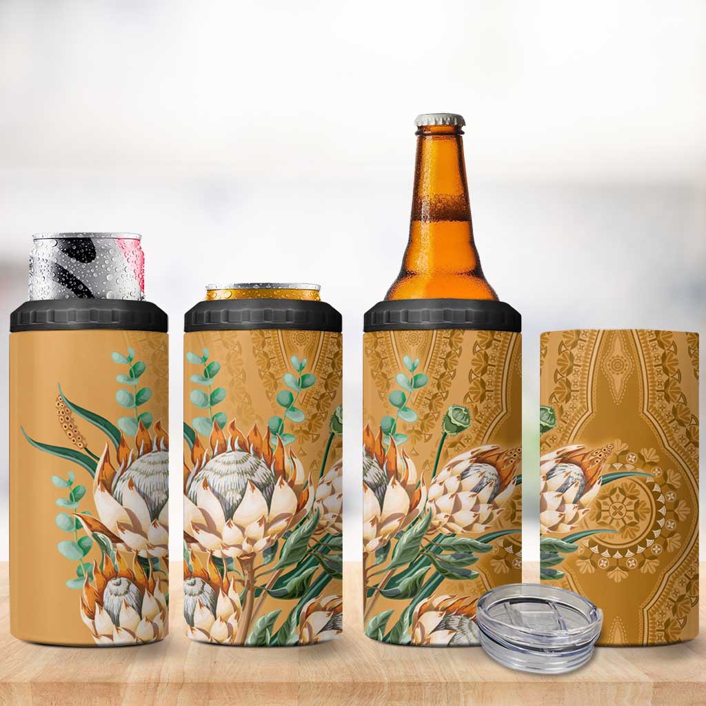 Afro King Proteas Dashiki Motif 4 in 1 Can Cooler Tumbler Gold Style LT9