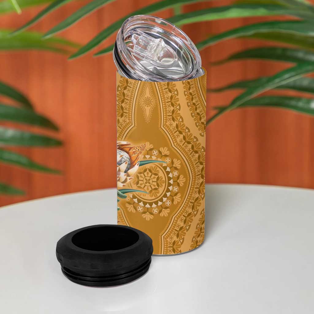 Afro King Proteas Dashiki Motif 4 in 1 Can Cooler Tumbler Gold Style LT9