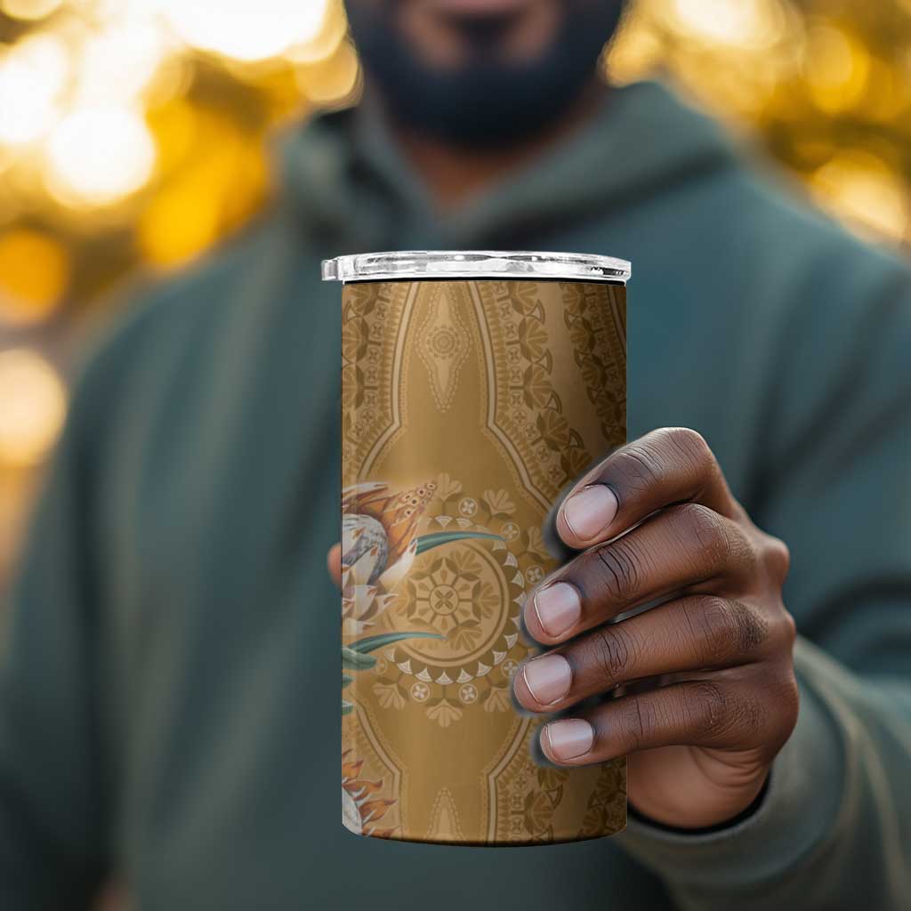 Afro King Proteas Dashiki Motif 4 in 1 Can Cooler Tumbler Gold Style LT9