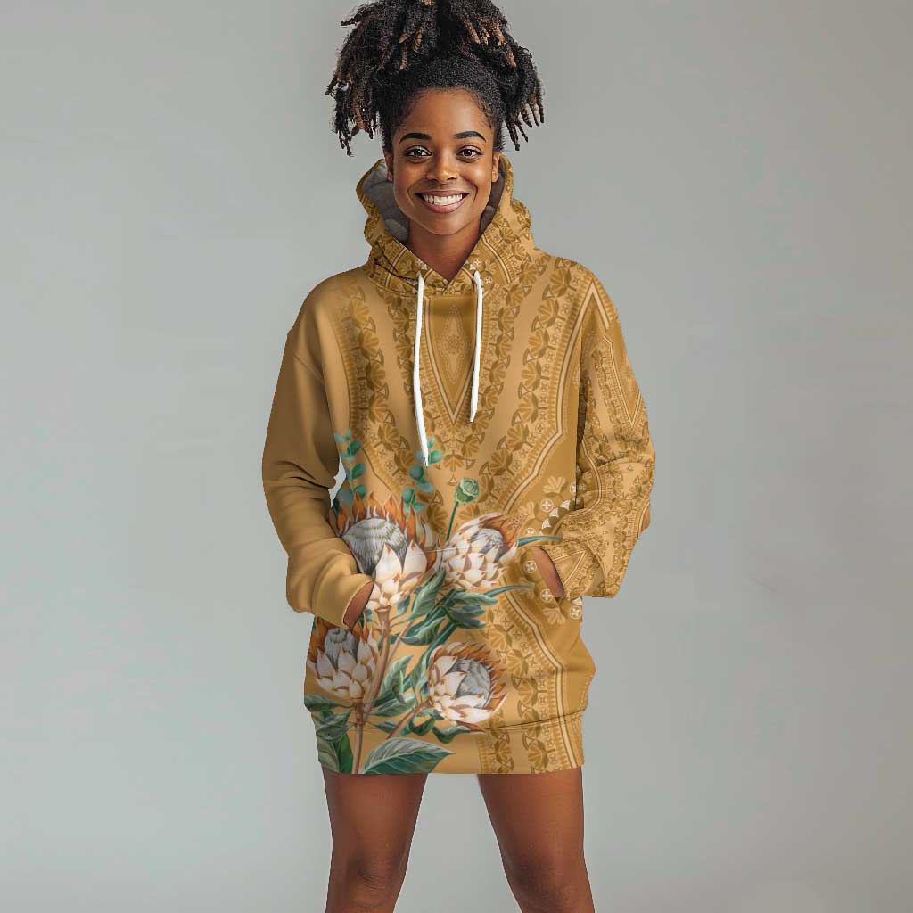Afro King Proteas Dashiki Motif Hoodie Dress Gold Style LT9