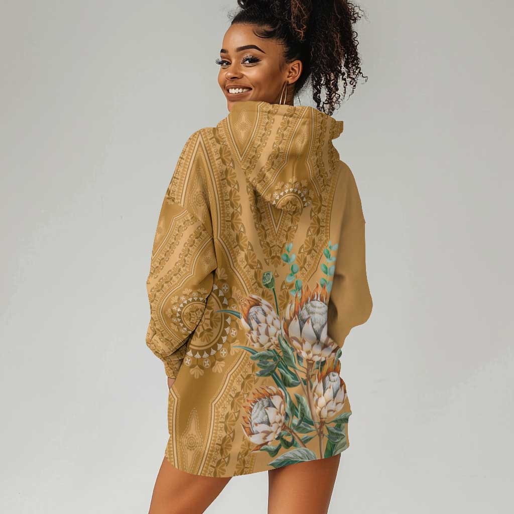 Afro King Proteas Dashiki Motif Hoodie Dress Gold Style LT9