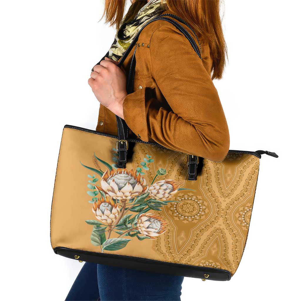 Africa King Proteas Dashiki Motif Leather Tote Bag Gold Style LT9