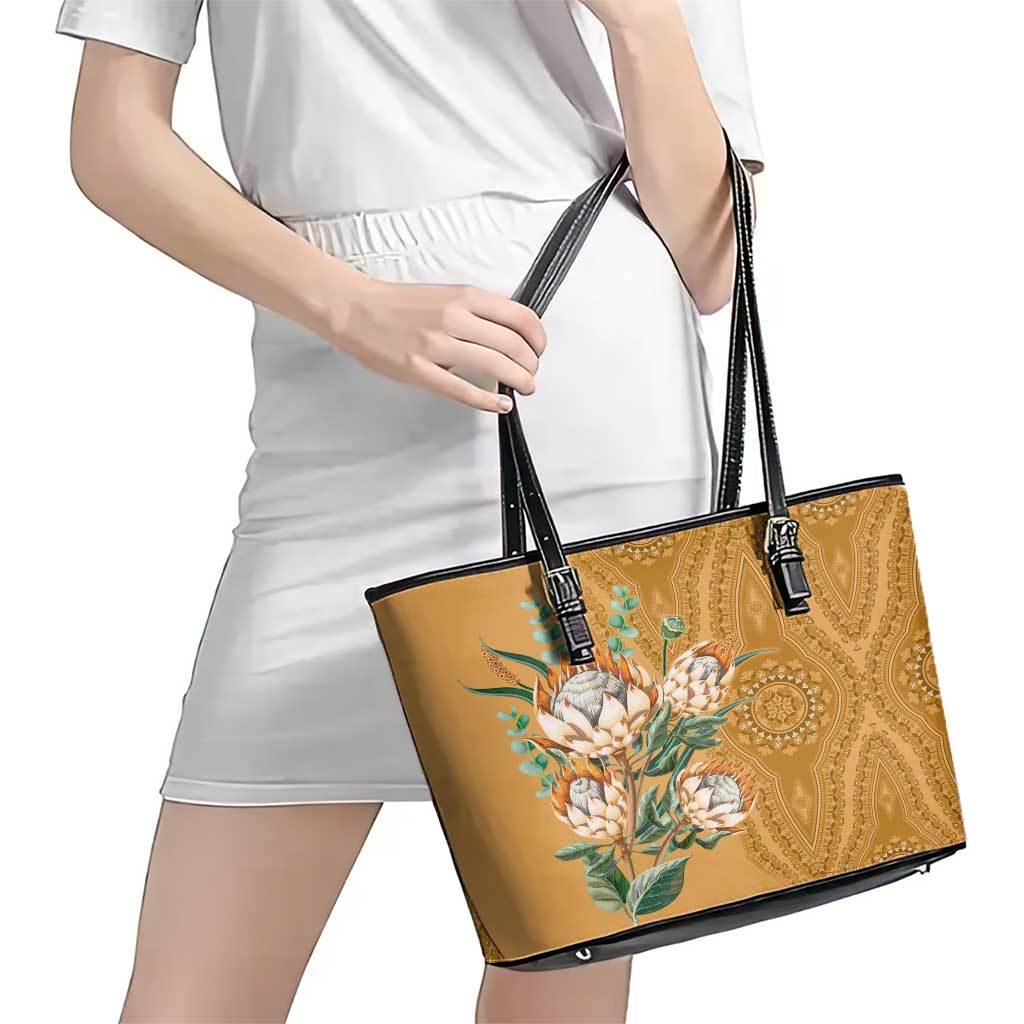 Africa King Proteas Dashiki Motif Leather Tote Bag Gold Style LT9