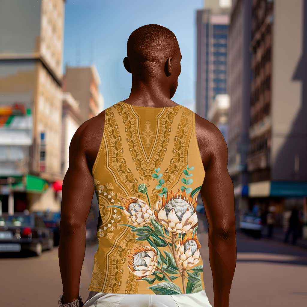 Afro King Proteas Dashiki Motif Men Tank Top Gold Style LT9