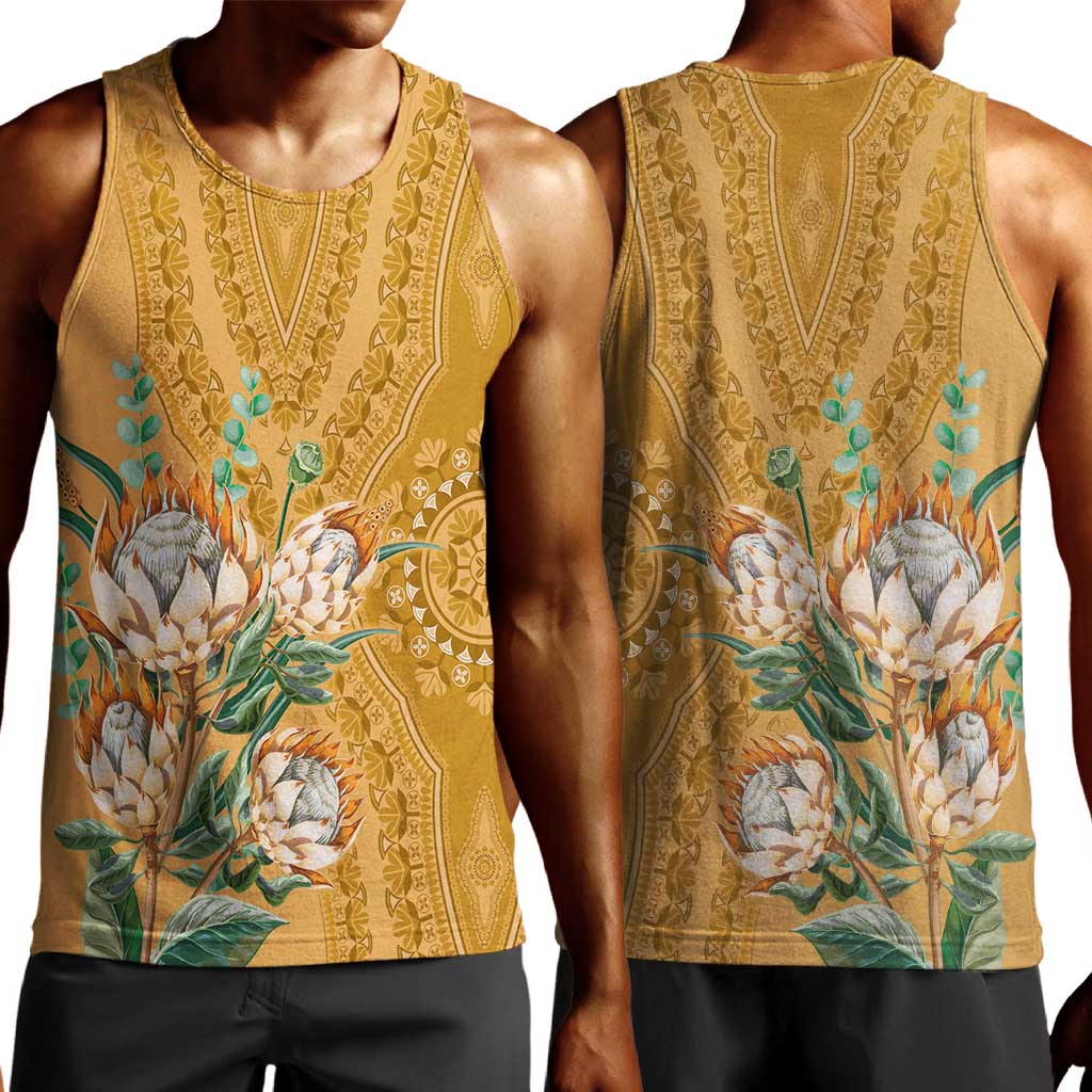 Afro King Proteas Dashiki Motif Men Tank Top Gold Style LT9
