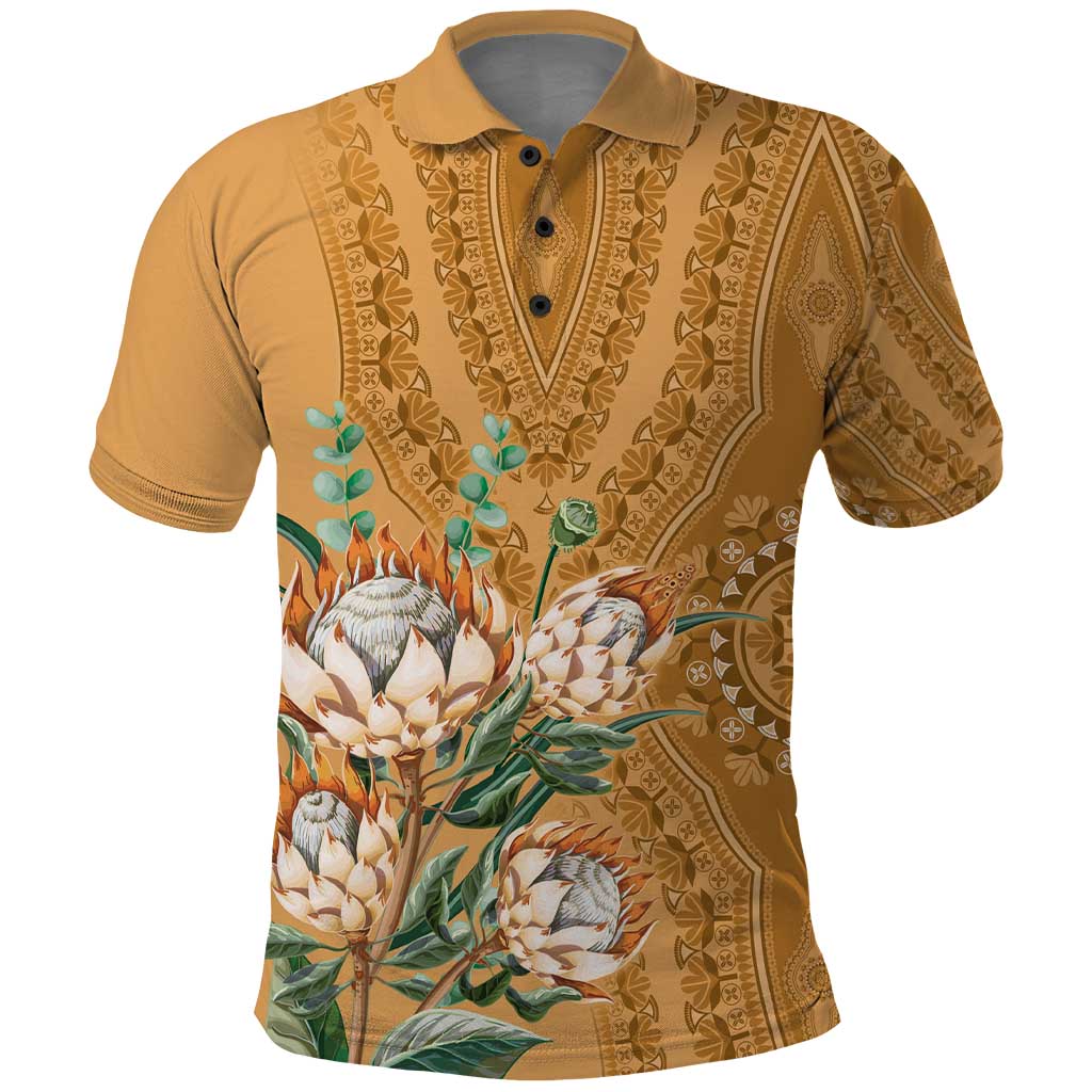 Africa King Proteas Dashiki Motif Polo Shirt Gold Style LT9