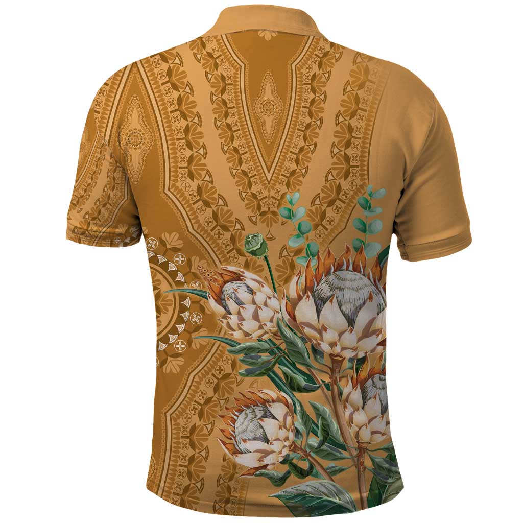Africa King Proteas Dashiki Motif Polo Shirt Gold Style LT9