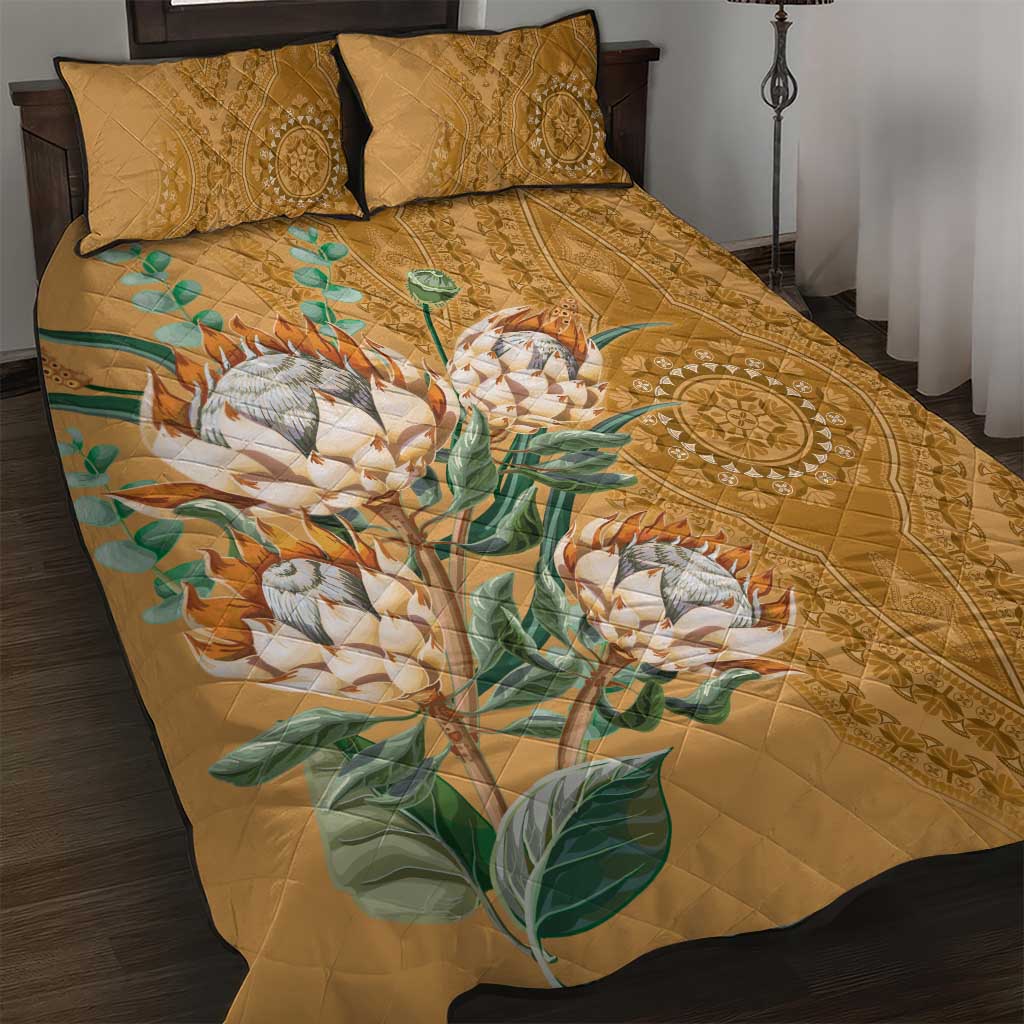 Afro King Proteas Dashiki Motif Quilt Bed Set Gold Style LT9