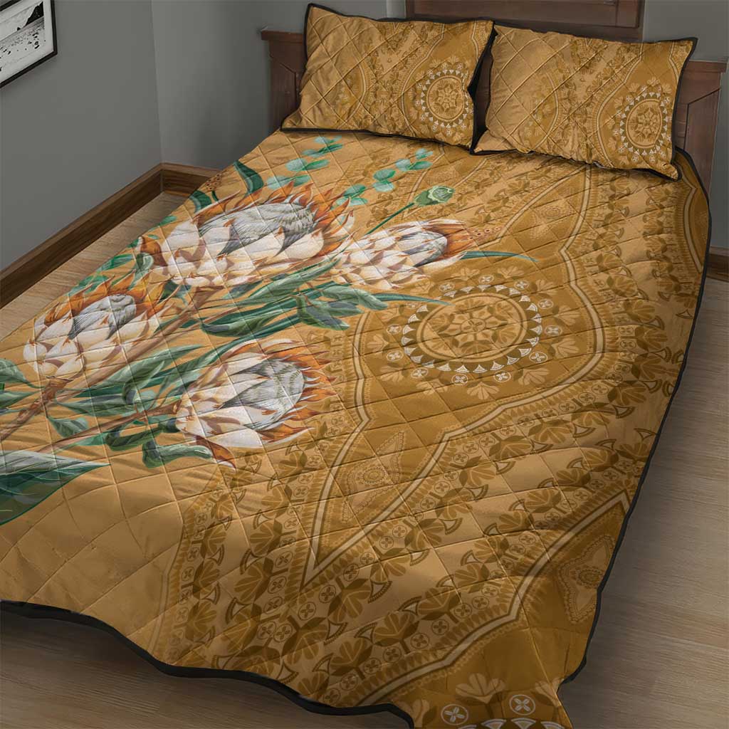 Afro King Proteas Dashiki Motif Quilt Bed Set Gold Style LT9