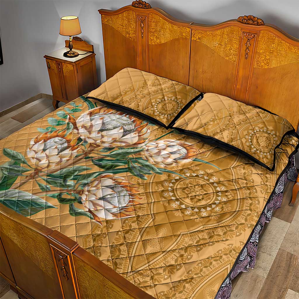 Afro King Proteas Dashiki Motif Quilt Bed Set Gold Style LT9