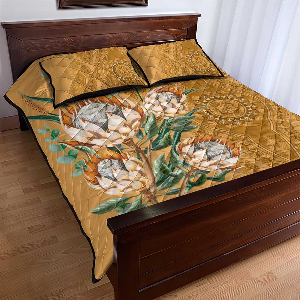 Afro King Proteas Dashiki Motif Quilt Bed Set Gold Style LT9