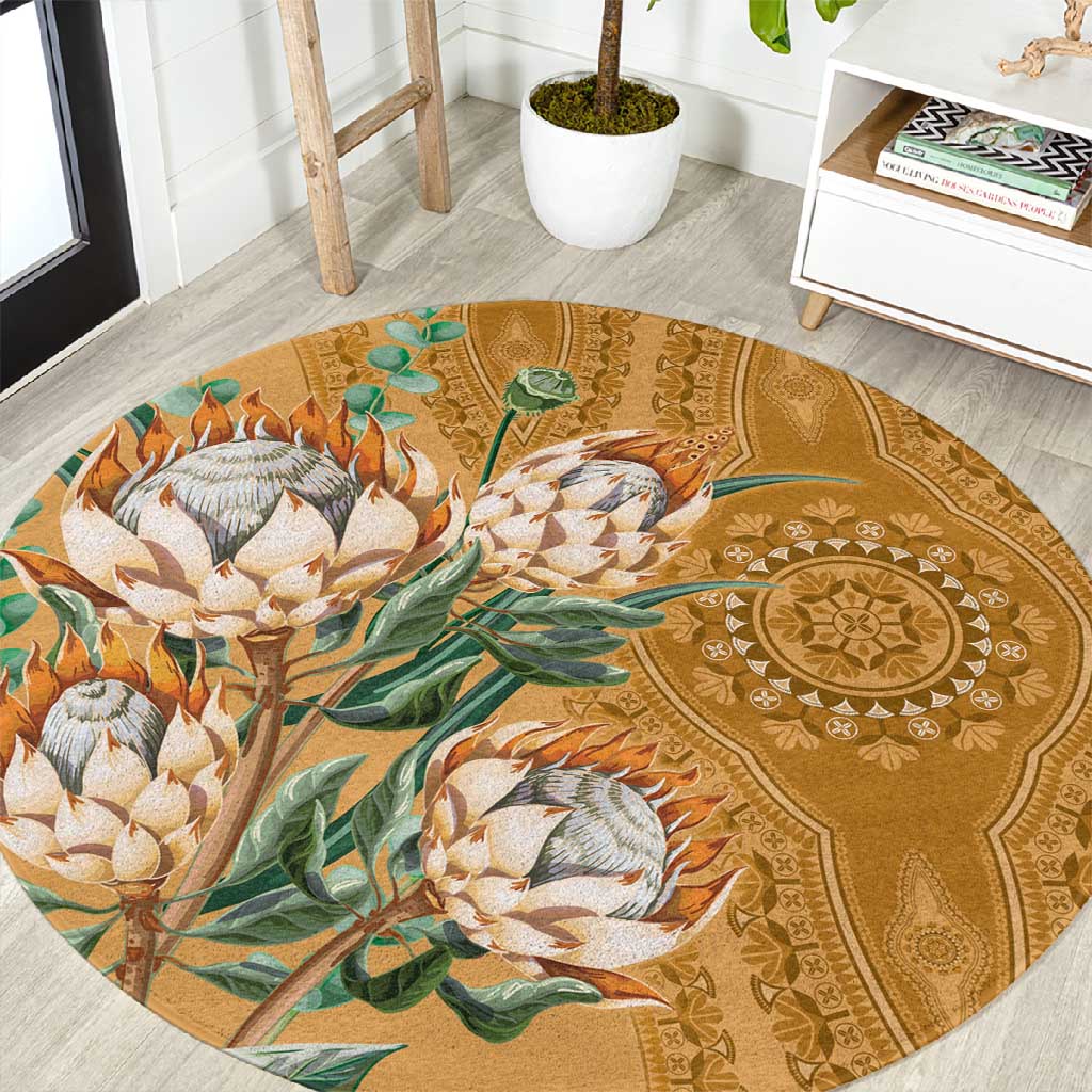 Afro King Proteas Dashiki Motif Round Carpet Gold Style LT9