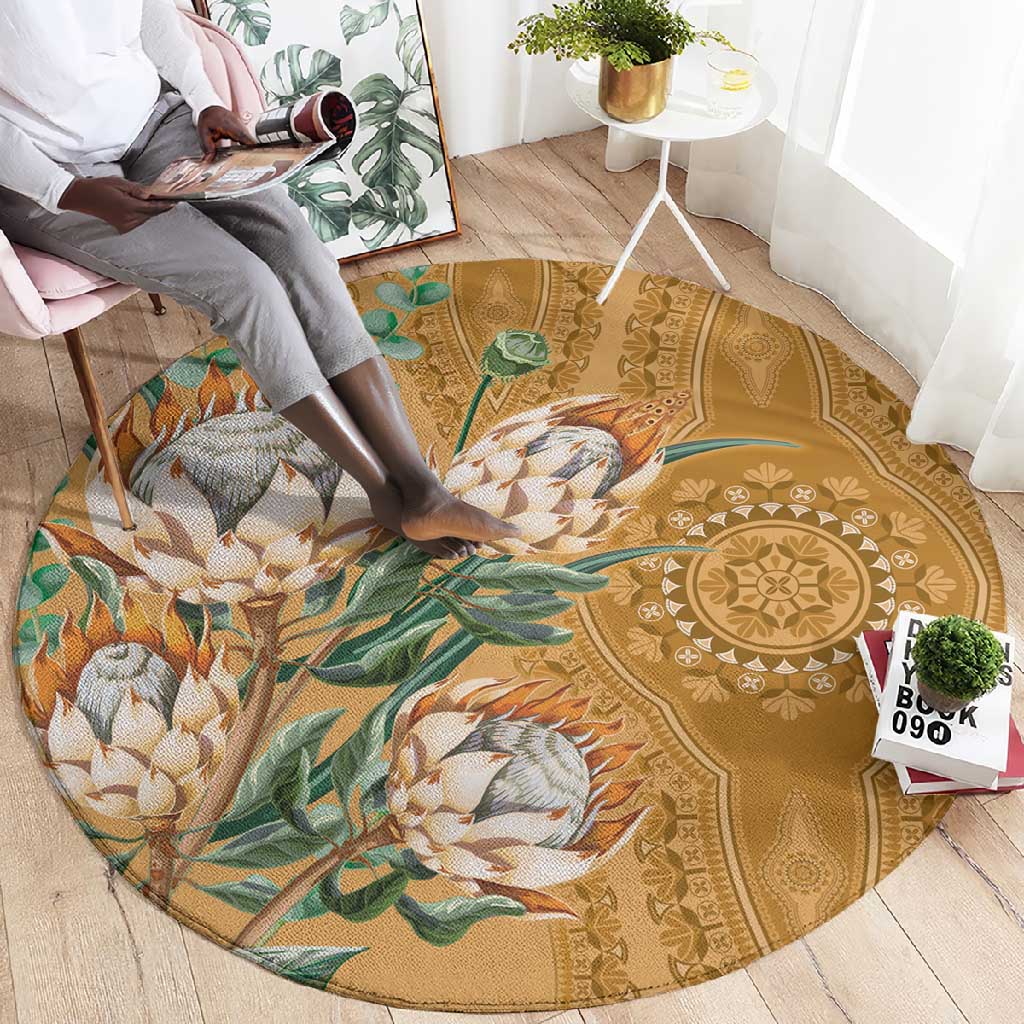 Afro King Proteas Dashiki Motif Round Carpet Gold Style LT9