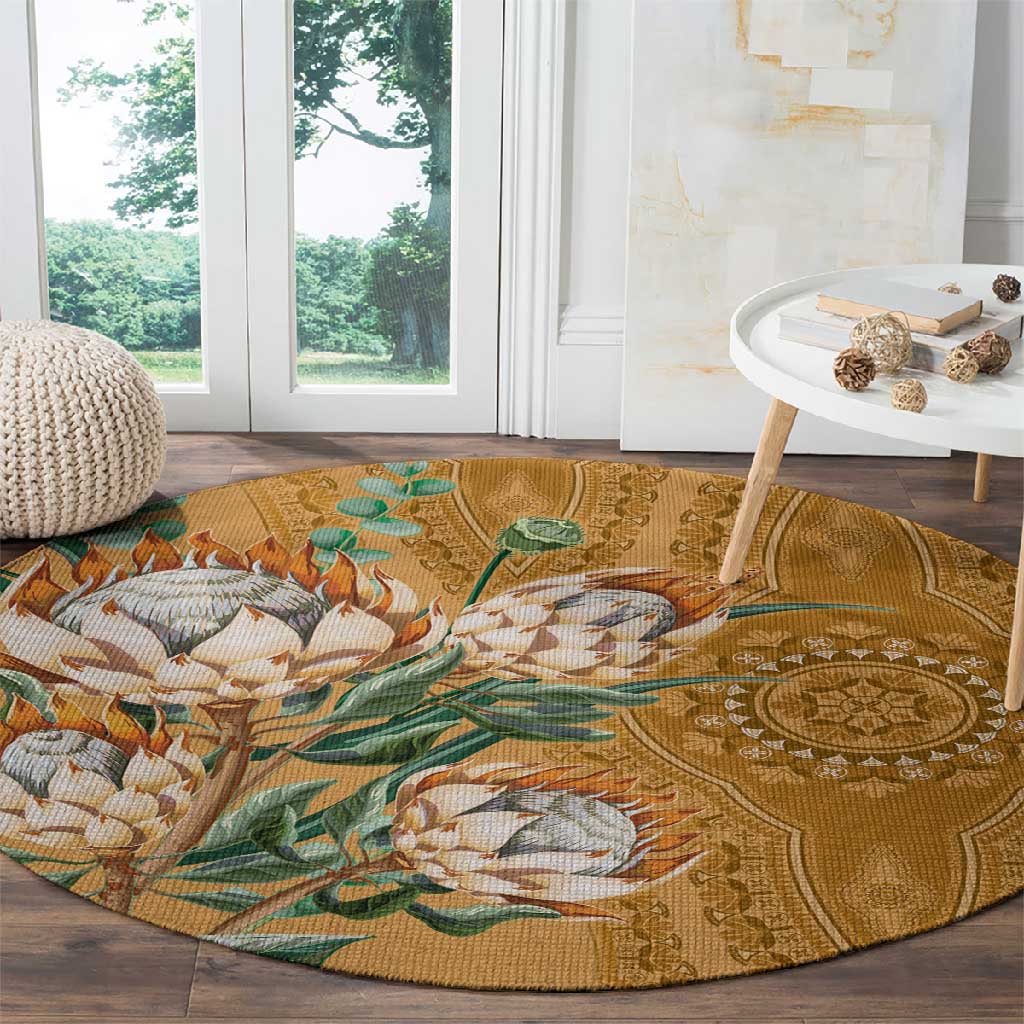 Afro King Proteas Dashiki Motif Round Carpet Gold Style LT9