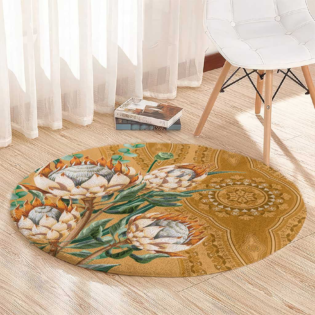 Afro King Proteas Dashiki Motif Round Carpet Gold Style LT9