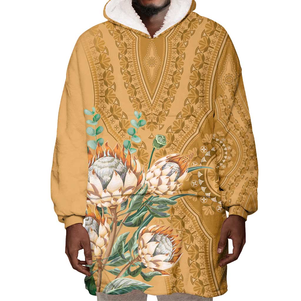 Afro King Proteas Dashiki Motif Wearable Blanket Hoodie Gold Style LT9