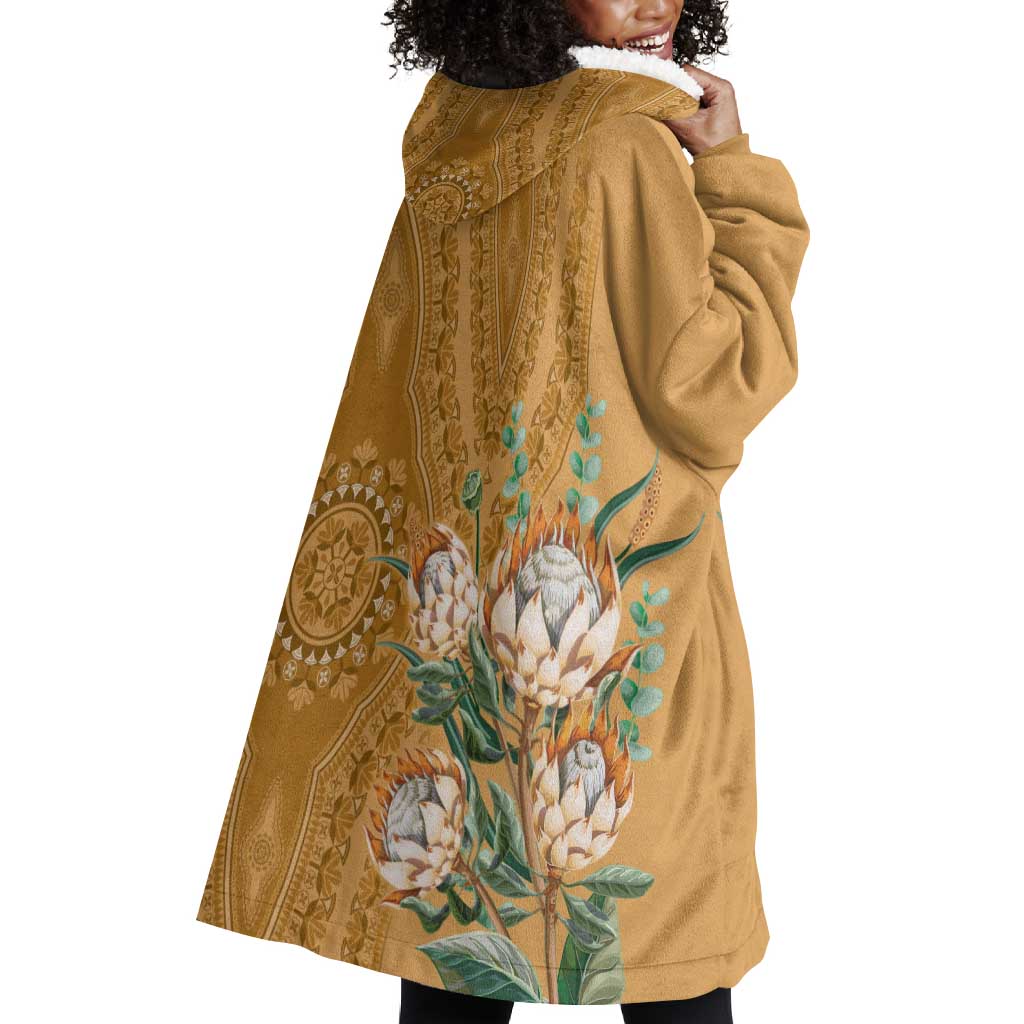 Afro King Proteas Dashiki Motif Wearable Blanket Hoodie Gold Style LT9