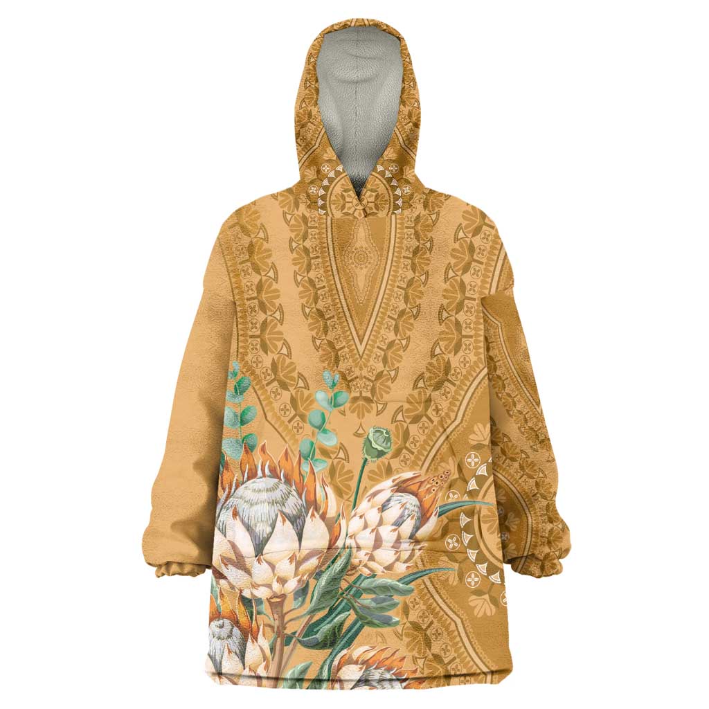 Afro King Proteas Dashiki Motif Wearable Blanket Hoodie Gold Style LT9