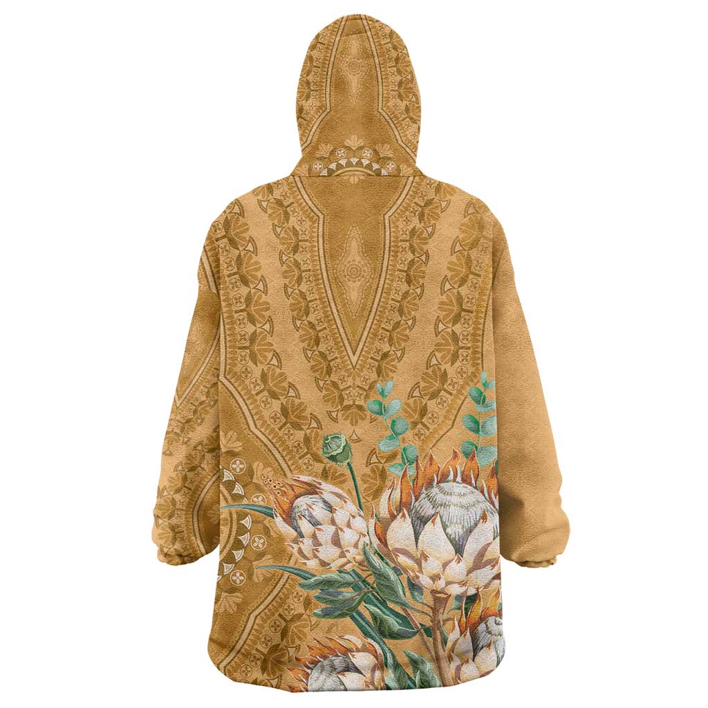 Afro King Proteas Dashiki Motif Wearable Blanket Hoodie Gold Style LT9
