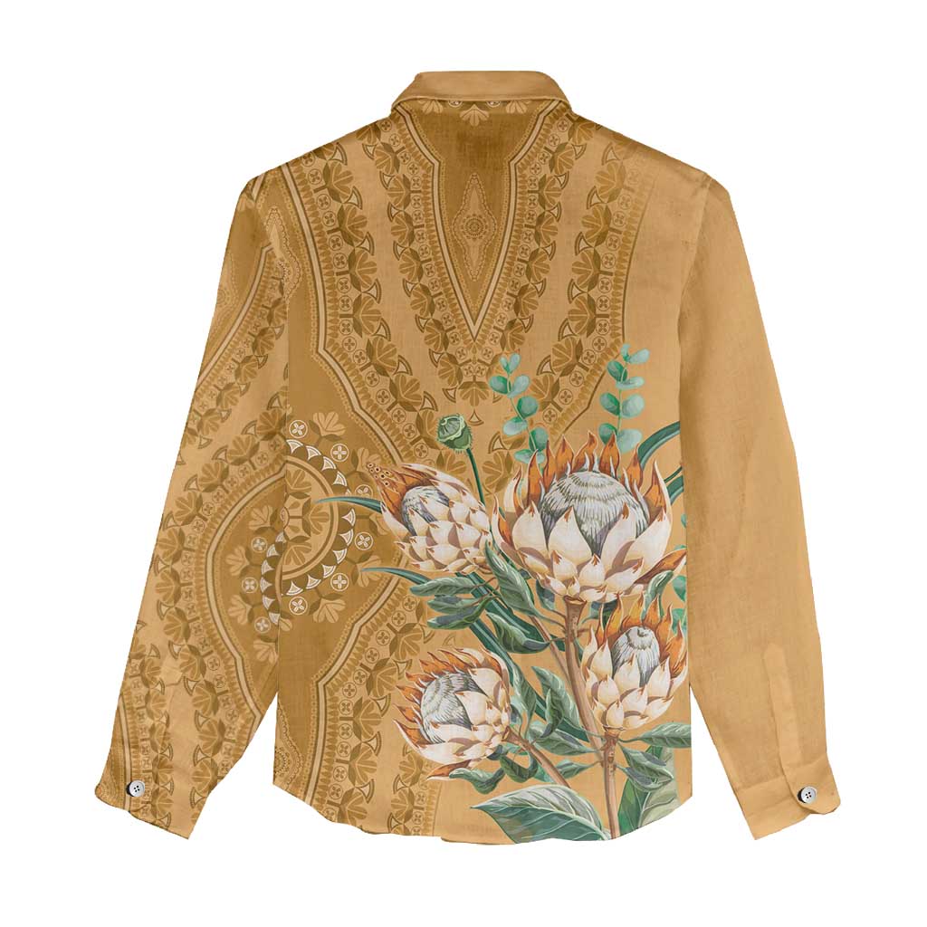 Afro King Proteas Dashiki Motif Women Casual Shirt Gold Style LT9