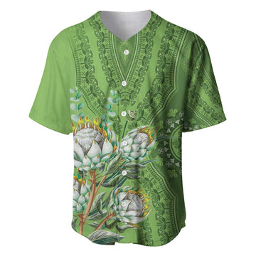 Afro King Proteas Dashiki Motif Baseball Jersey Green Style LT9