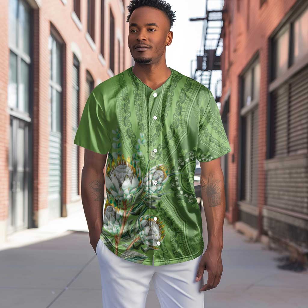 Afro King Proteas Dashiki Motif Baseball Jersey Green Style LT9