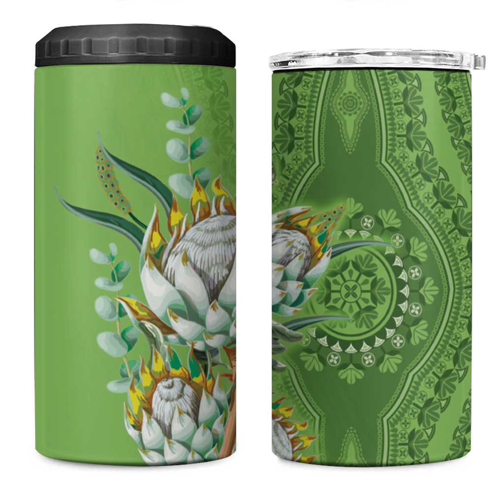 Afro King Proteas Dashiki Motif 4 in 1 Can Cooler Tumbler Green Style LT9