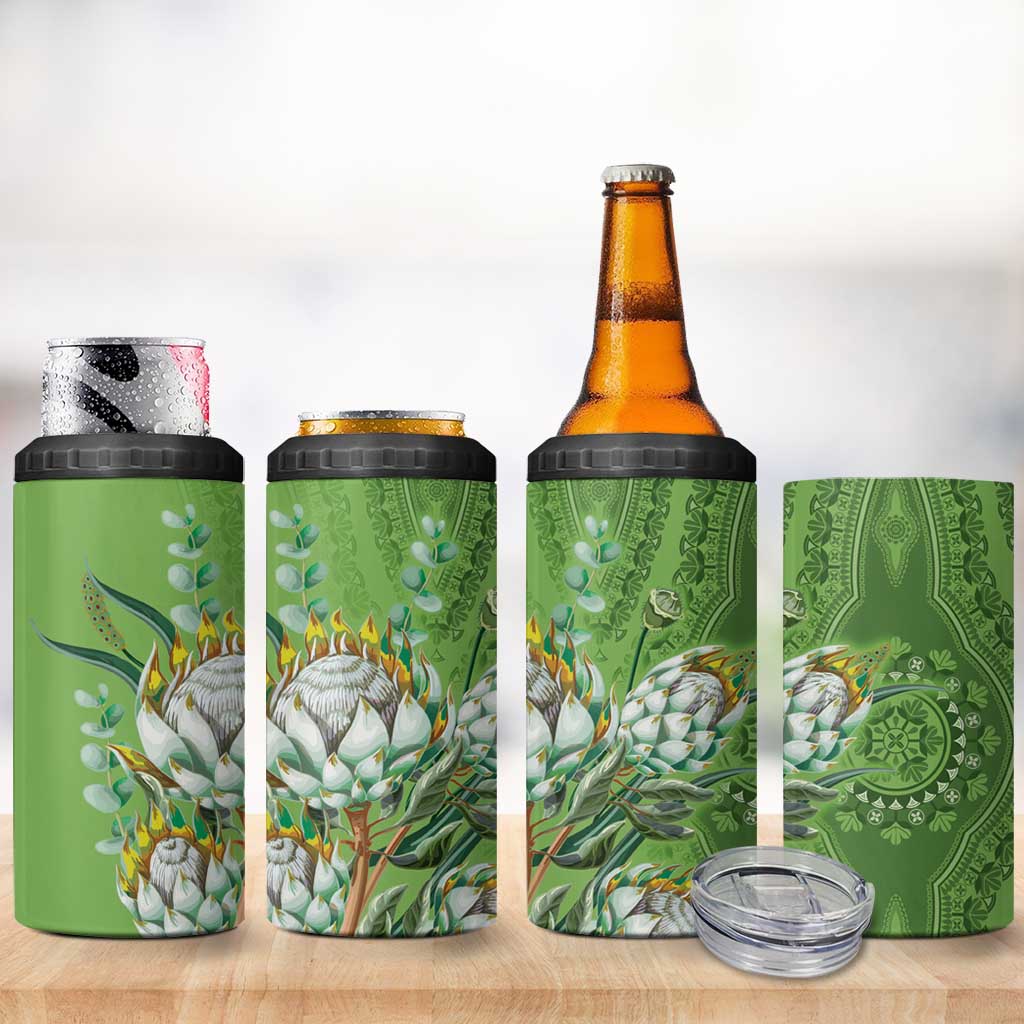 Afro King Proteas Dashiki Motif 4 in 1 Can Cooler Tumbler Green Style LT9