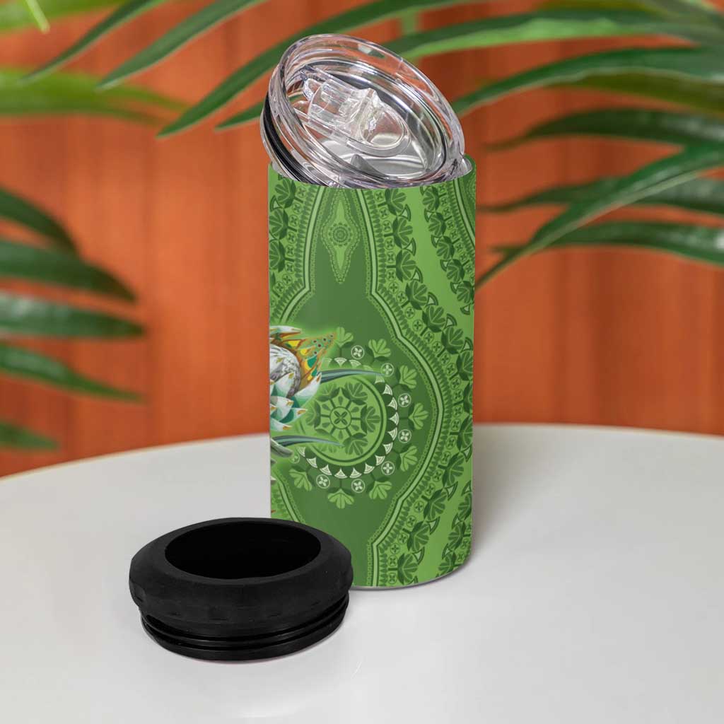 Afro King Proteas Dashiki Motif 4 in 1 Can Cooler Tumbler Green Style LT9