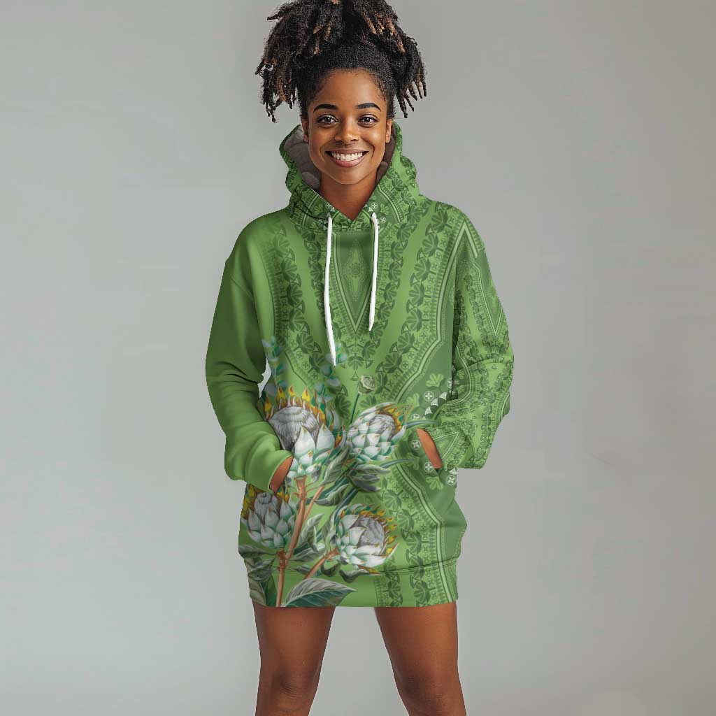 Afro King Proteas Dashiki Motif Hoodie Dress Green Style LT9