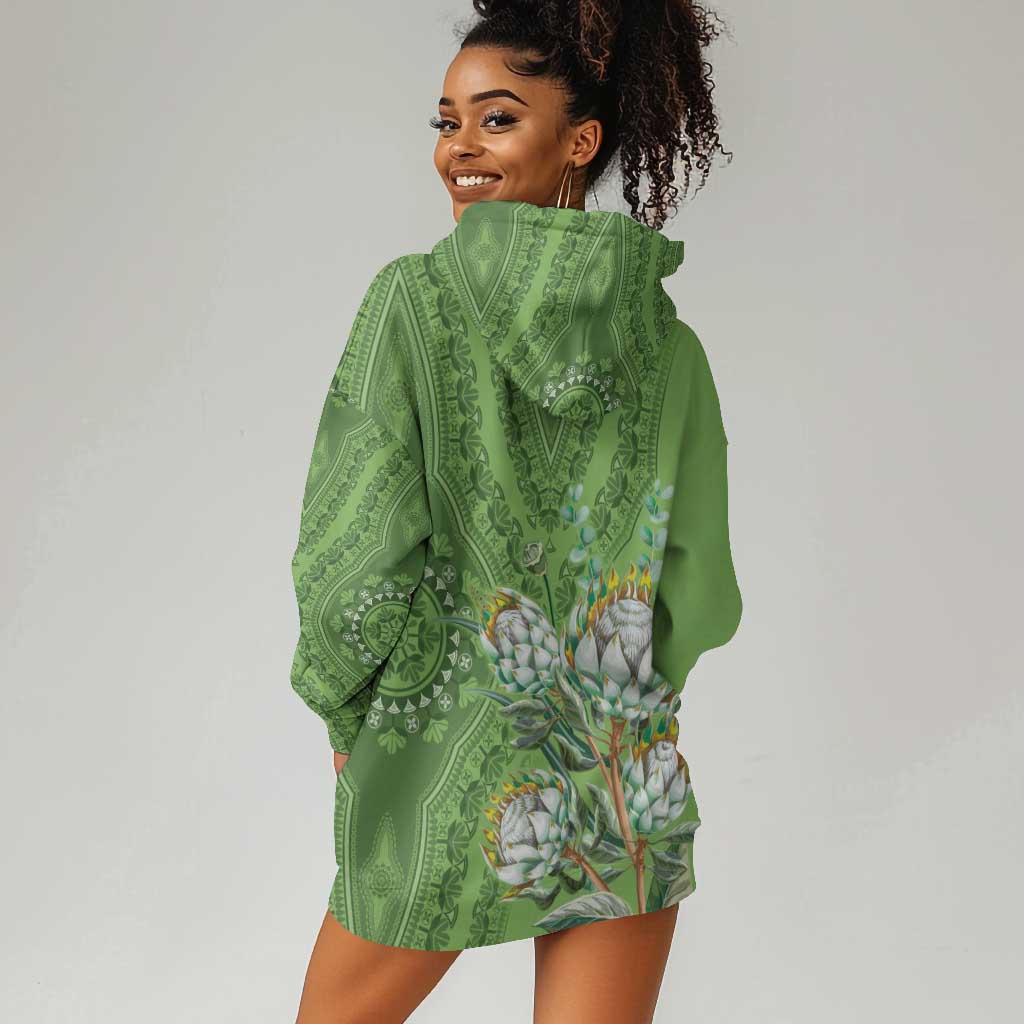 Afro King Proteas Dashiki Motif Hoodie Dress Green Style LT9