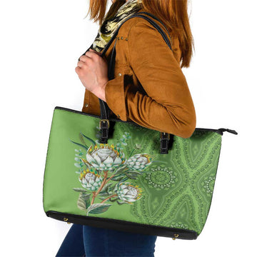 Africa King Proteas Dashiki Motif Leather Tote Bag Green Style LT9