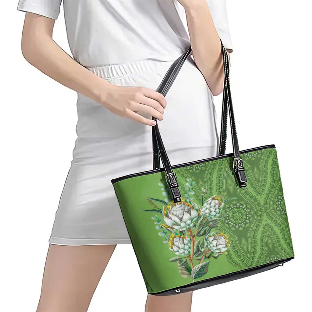 Africa King Proteas Dashiki Motif Leather Tote Bag Green Style LT9