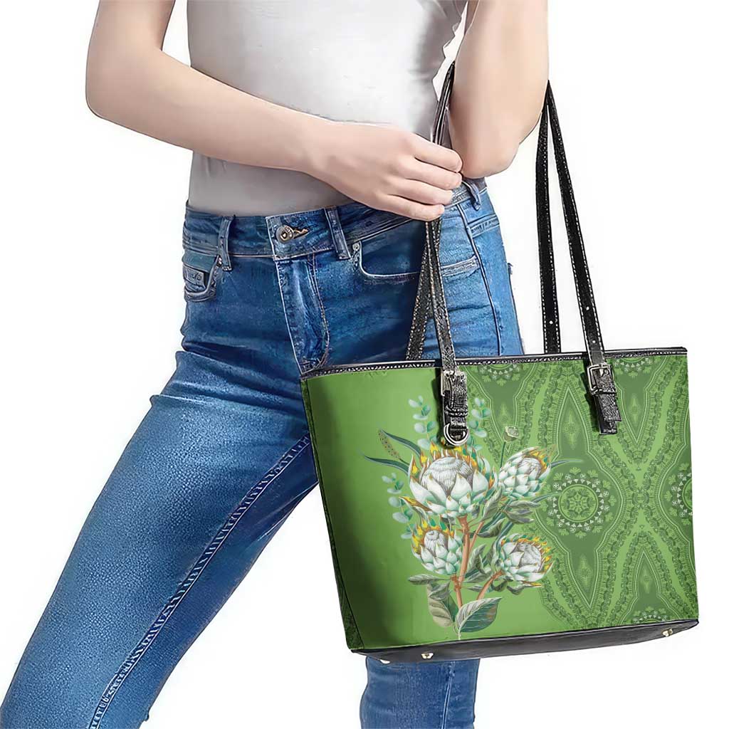 Africa King Proteas Dashiki Motif Leather Tote Bag Green Style LT9