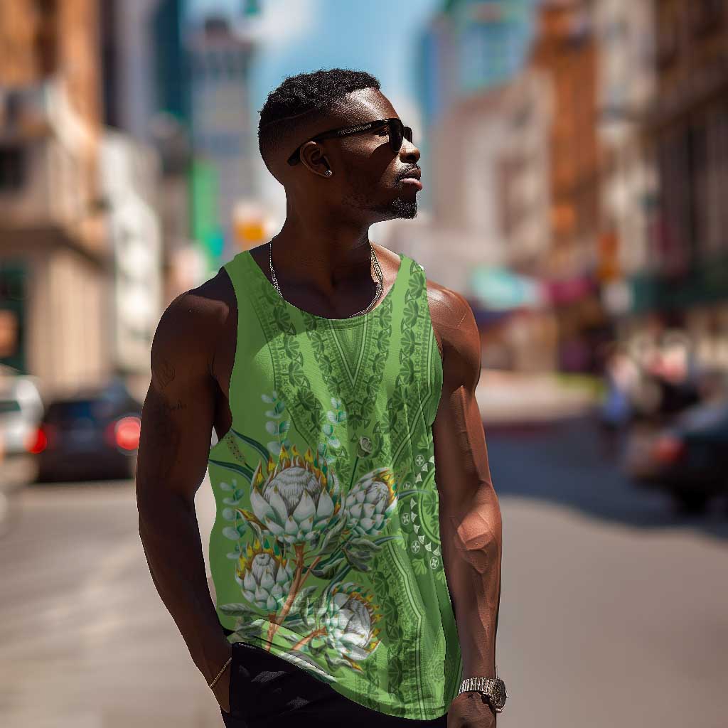 Afro King Proteas Dashiki Motif Men Tank Top Green Style LT9