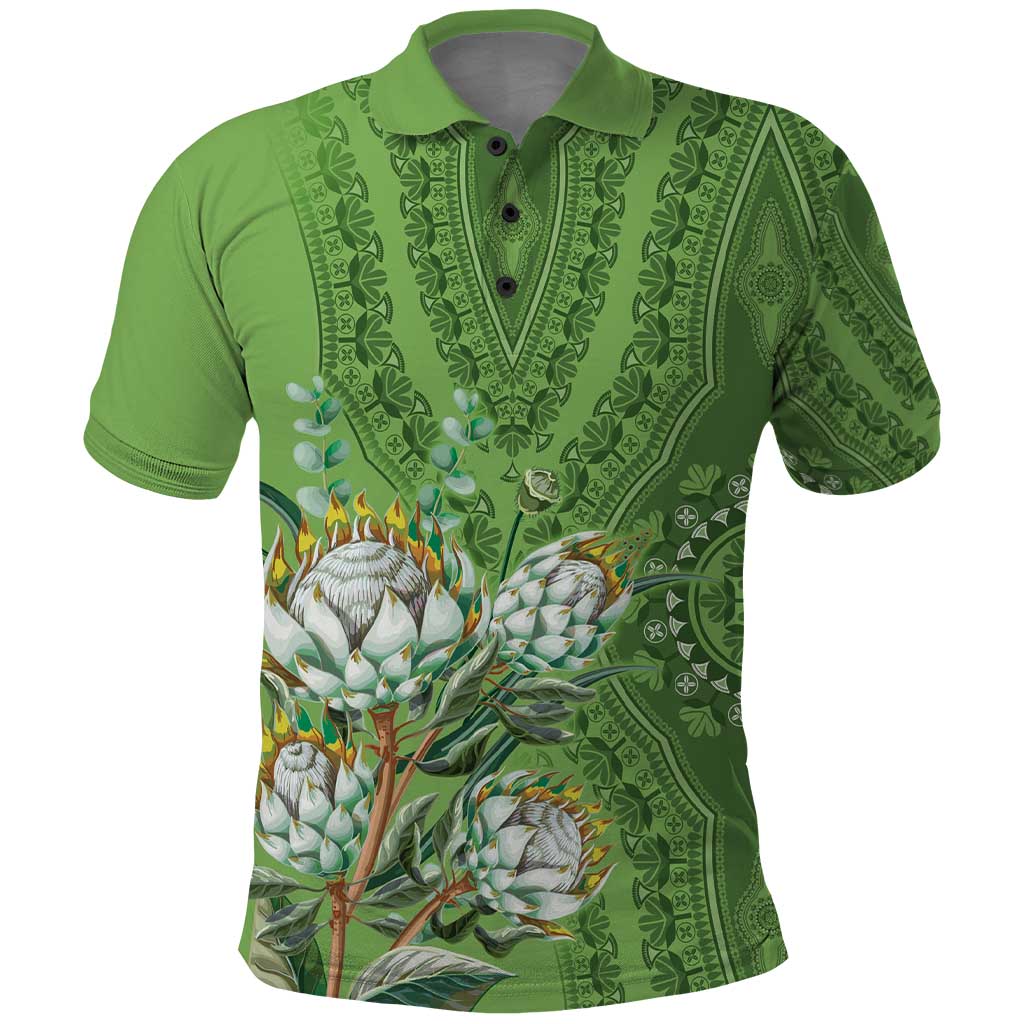 Africa King Proteas Dashiki Motif Polo Shirt Green Style LT9
