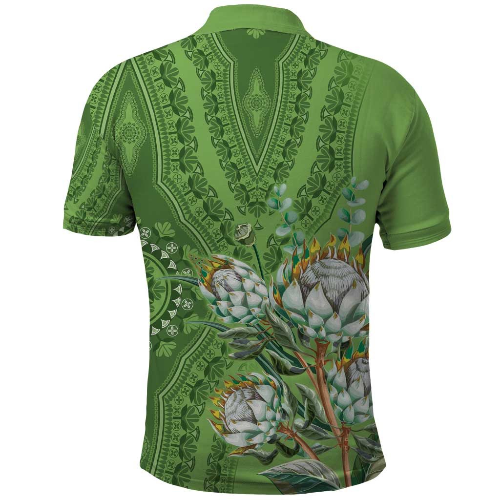 Africa King Proteas Dashiki Motif Polo Shirt Green Style LT9
