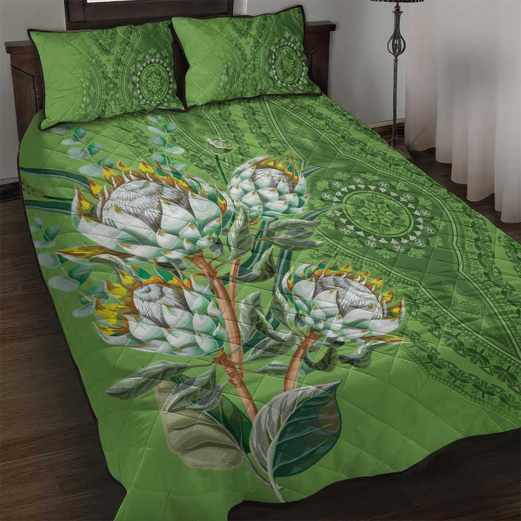 Afro King Proteas Dashiki Motif Quilt Bed Set Green Style LT9