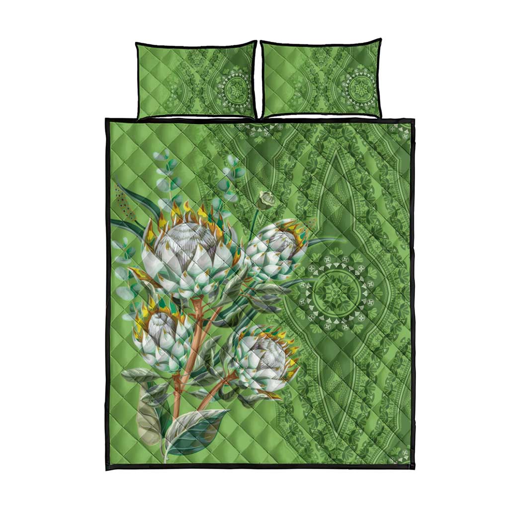 Afro King Proteas Dashiki Motif Quilt Bed Set Green Style LT9