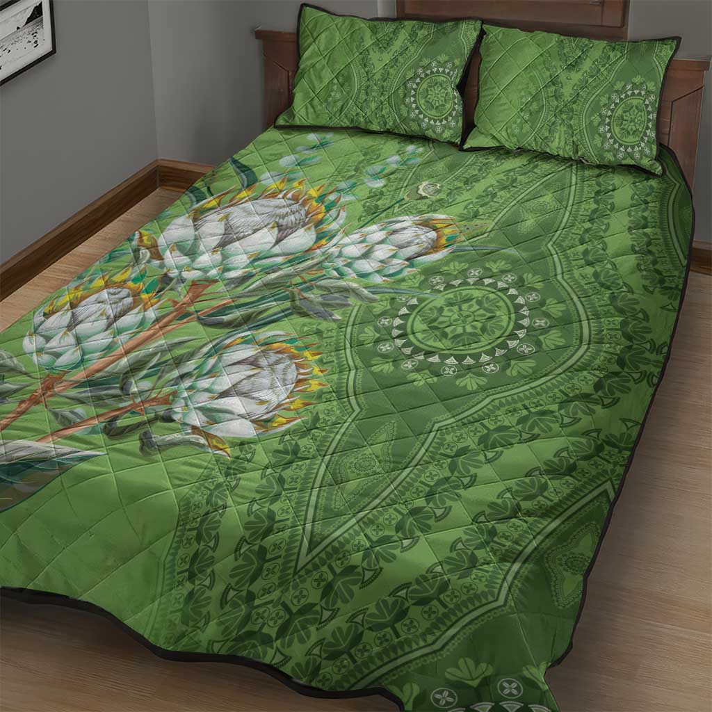 Afro King Proteas Dashiki Motif Quilt Bed Set Green Style LT9