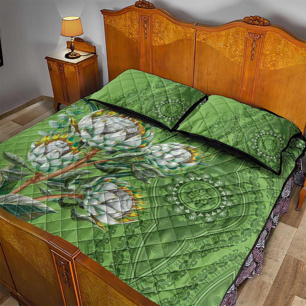 Afro King Proteas Dashiki Motif Quilt Bed Set Green Style LT9